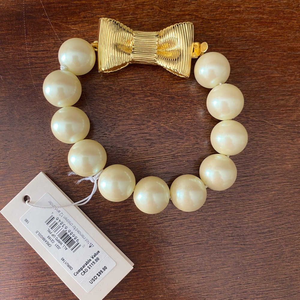 Kate Spade Gold Bow Cream Bead Bracelet